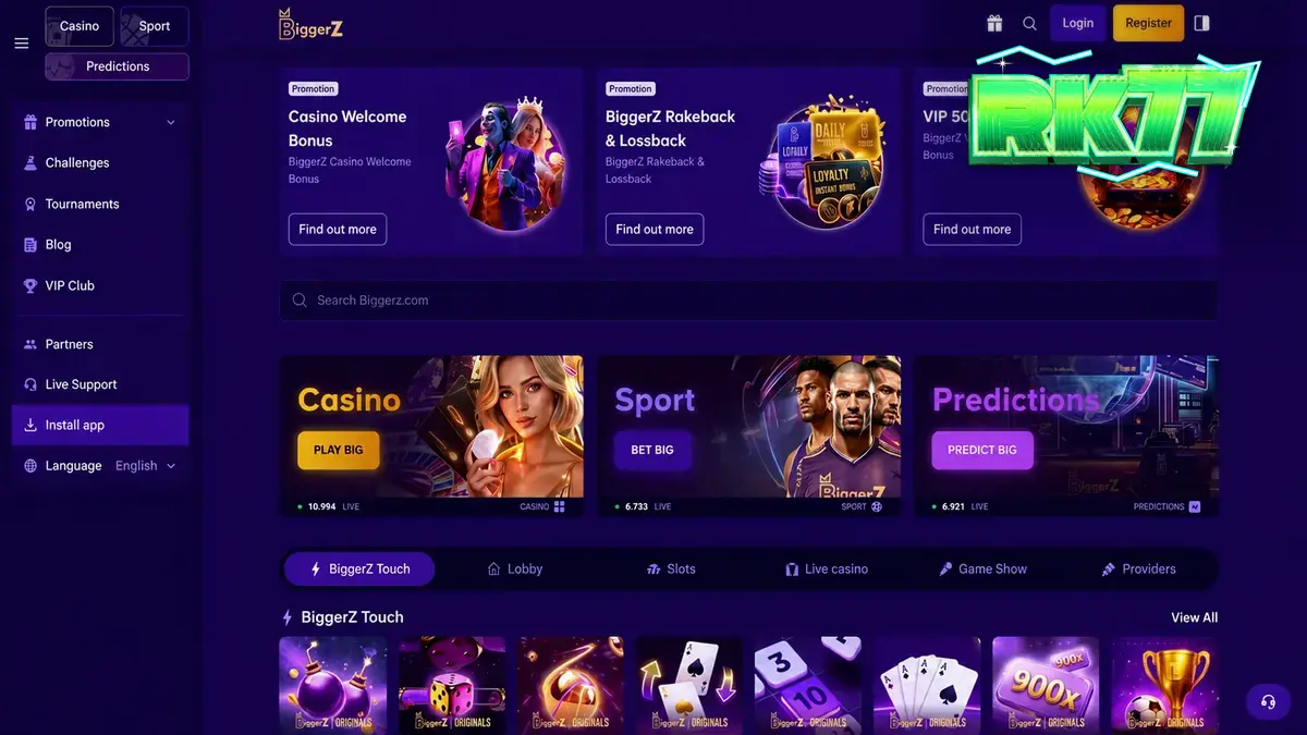 Antarmuka platform BiggerZ yang menampilkan integrasi berbagai produk taruhan dalam satu akun.
